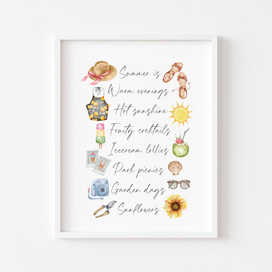 Summer print, watercolour seasonal home Wall Art (unframed)