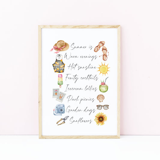 Summer print, watercolour seasonal home Wall Art (unframed)