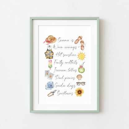 Summer print, watercolour seasonal home Wall Art (unframed)