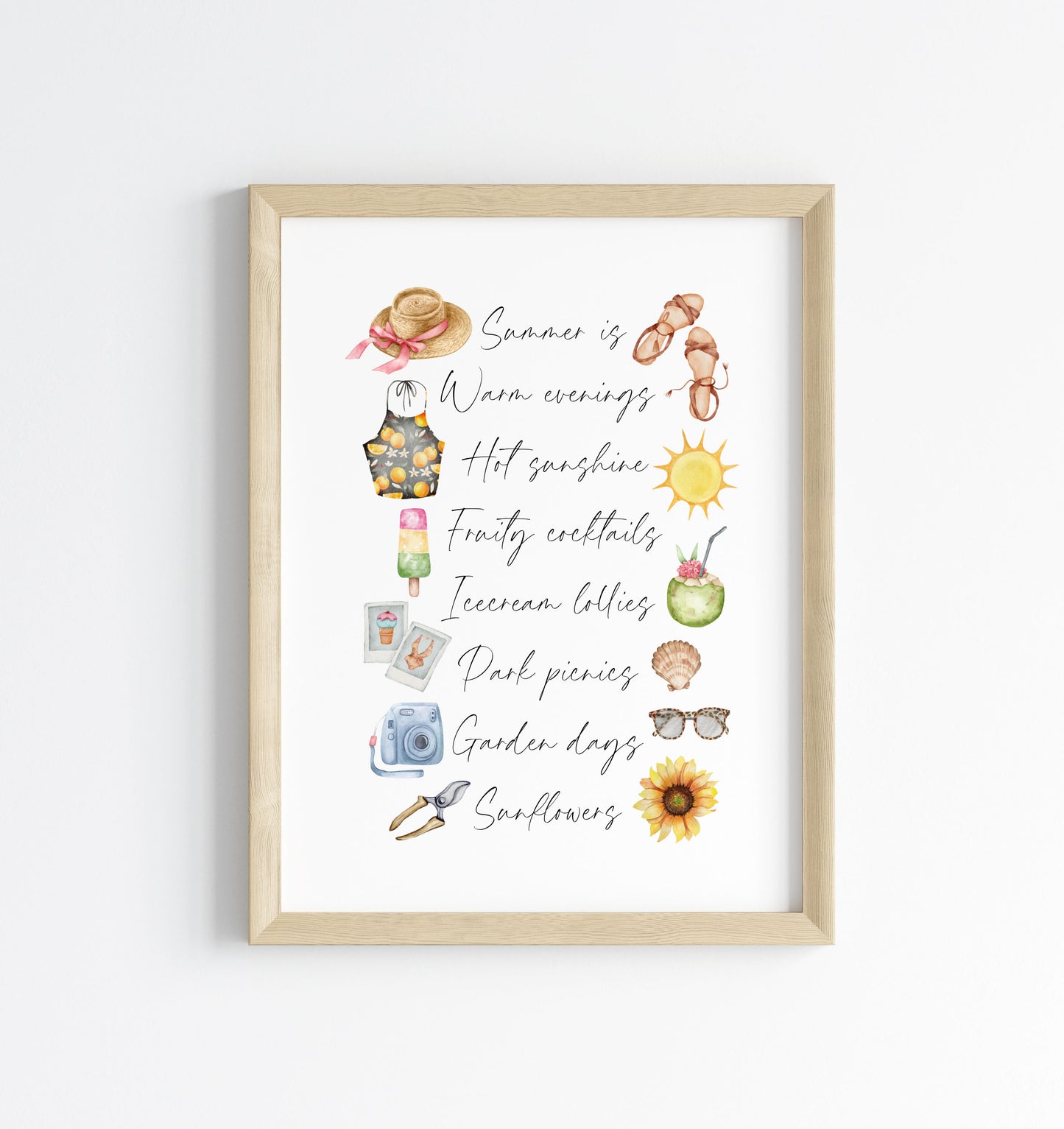 Summer print, watercolour seasonal home Wall Art (unframed)