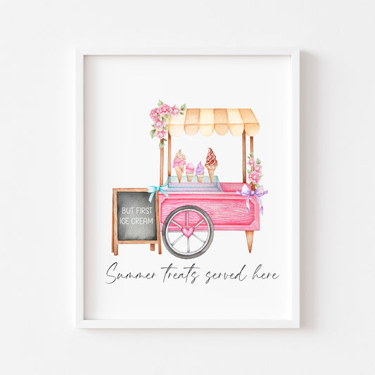 Summer treats served here ice cream truck pink art illustration unframed wall art poster print