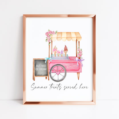 Summer treats served here ice cream truck pink art illustration unframed wall art poster print