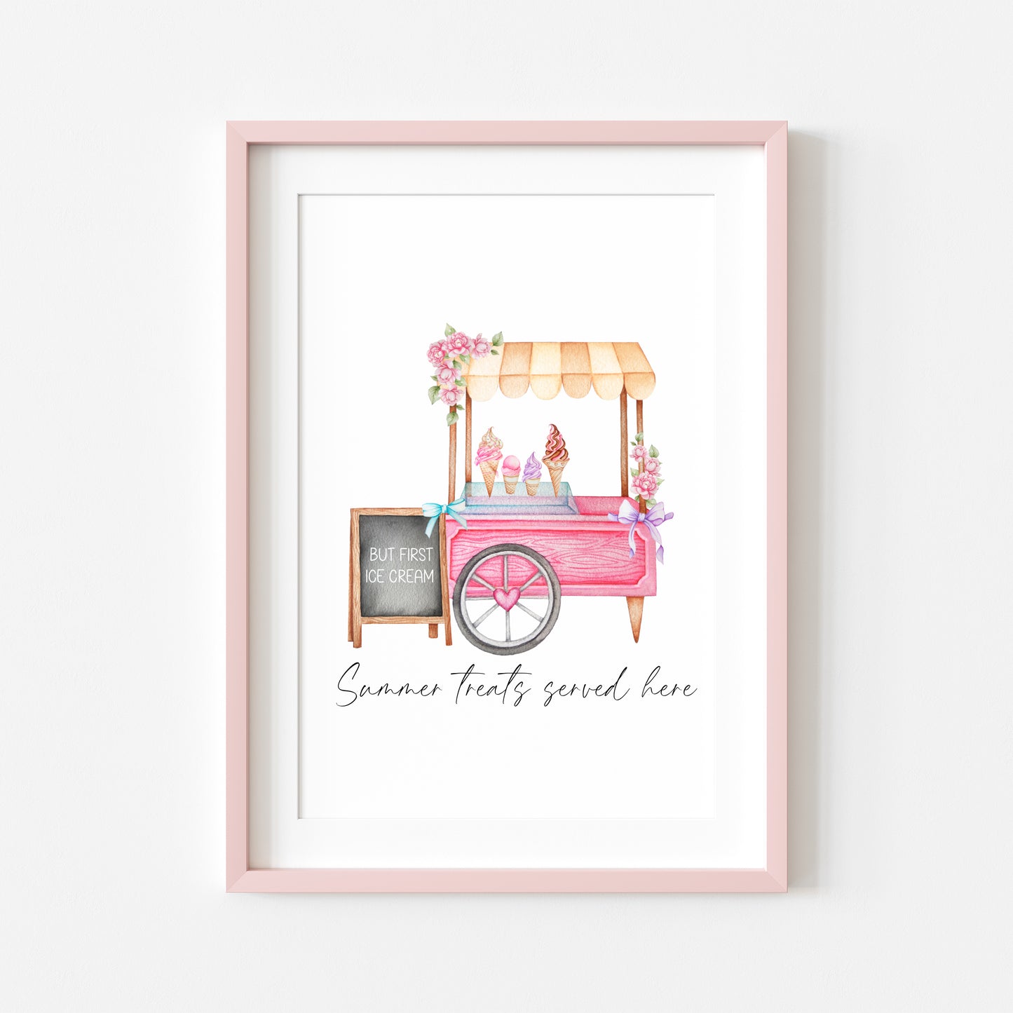 Summer treats served here ice cream truck pink art illustration unframed wall art poster print