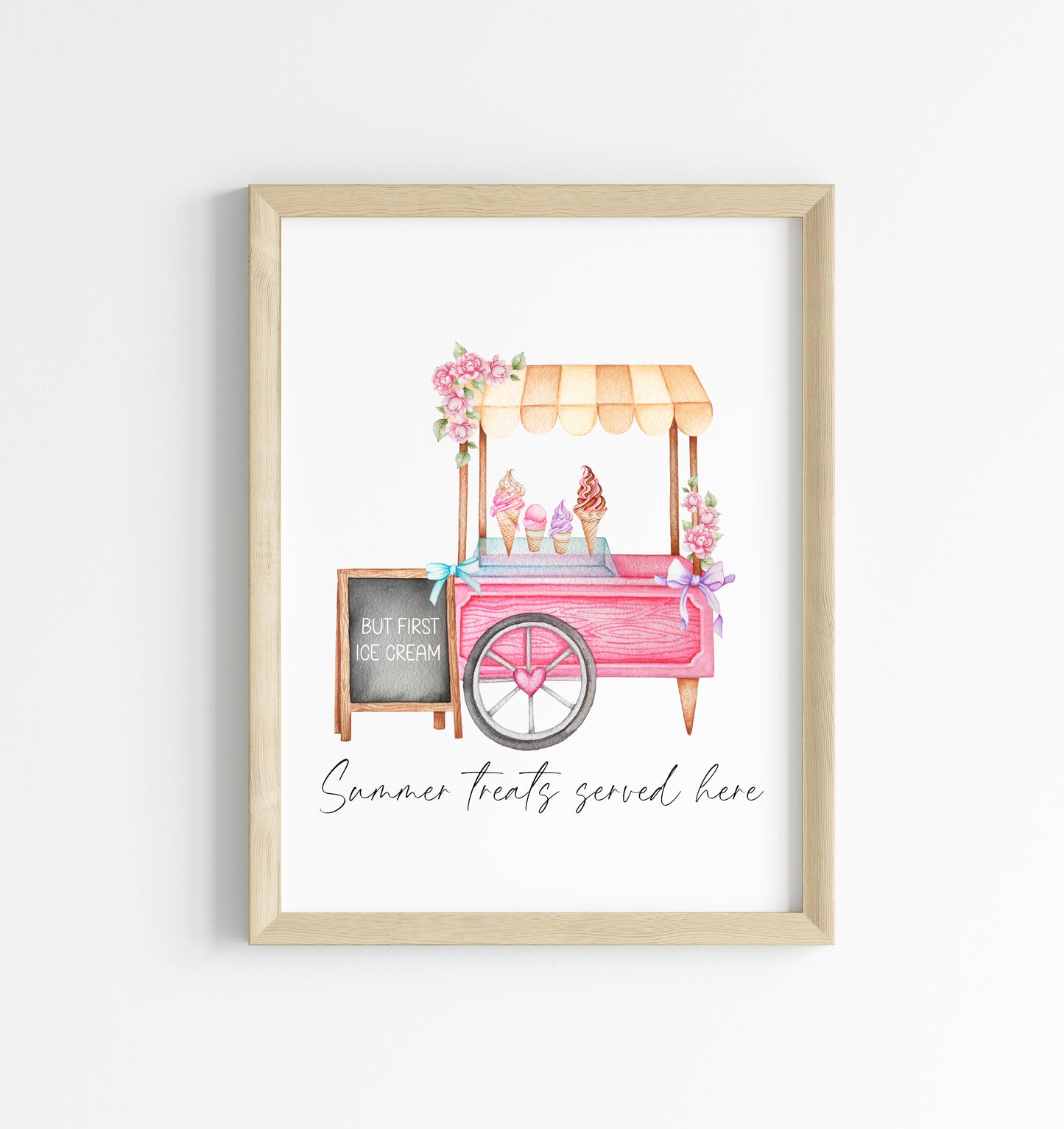 Summer treats served here ice cream truck pink art illustration unframed wall art poster print