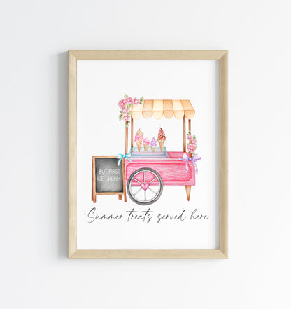 Summer treats served here ice cream truck pink art illustration unframed wall art poster print