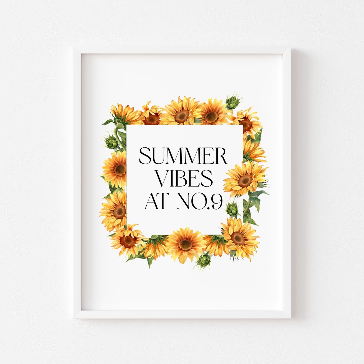 Personalised Summer Sunflower Wreath Print at no. seasonal Home Decor (unframed)