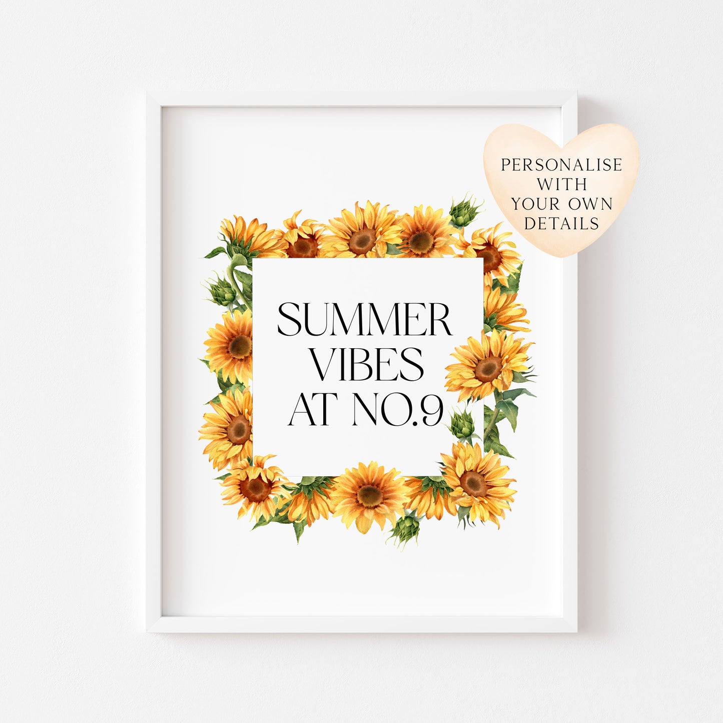 Personalised Summer Sunflower Wreath Print at no. seasonal Home Decor (unframed)