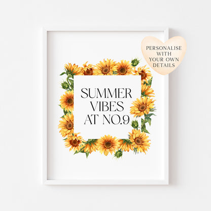 Personalised Summer Sunflower Wreath Print at no. seasonal Home Decor (unframed)