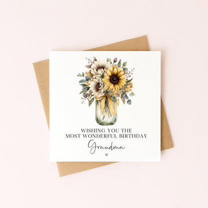 Personalised Sunflower bouquet Birthday Card for women, Mum, Daughter, friends with envelope