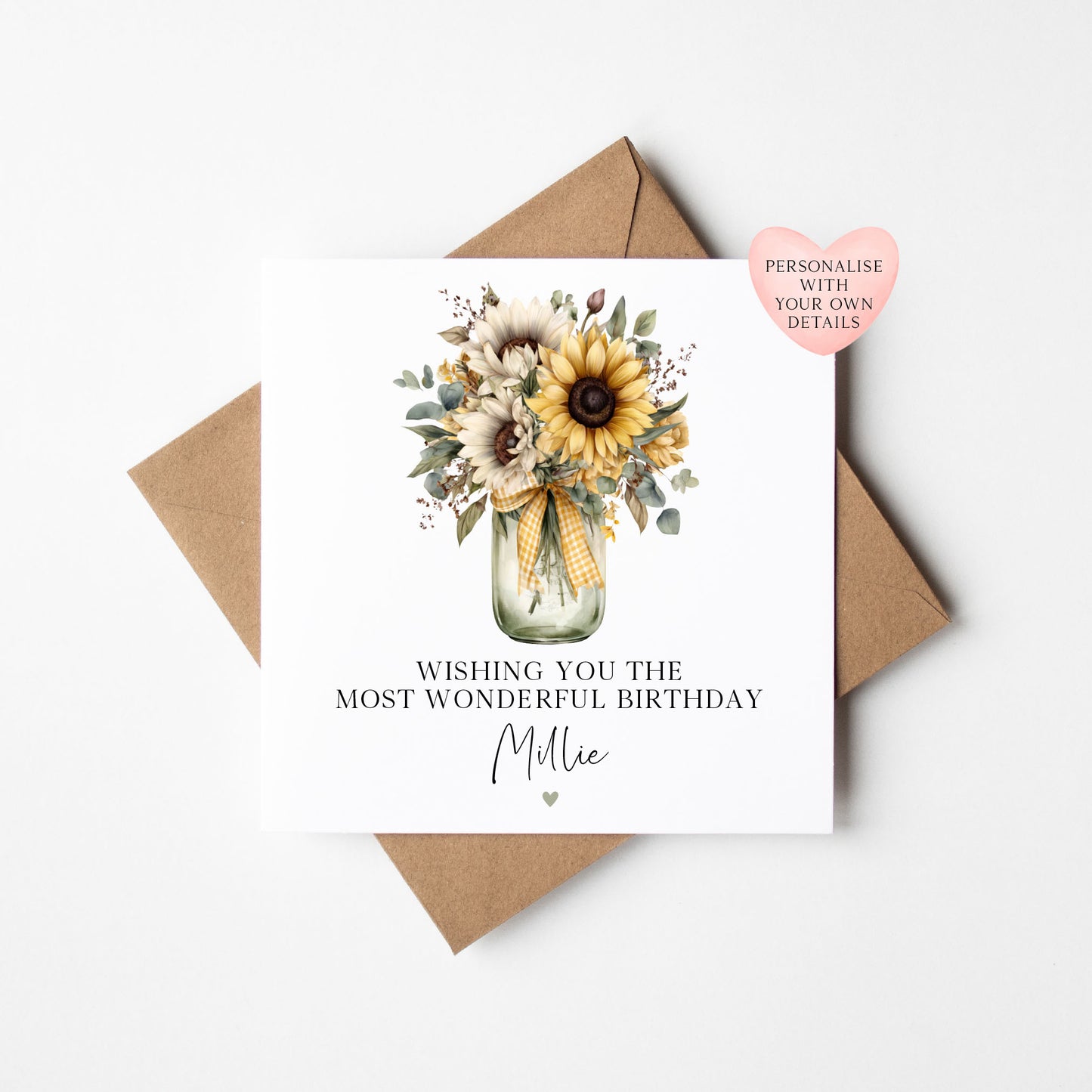 Personalised Sunflower bouquet Birthday Card for women, Mum, Daughter, friends with envelope