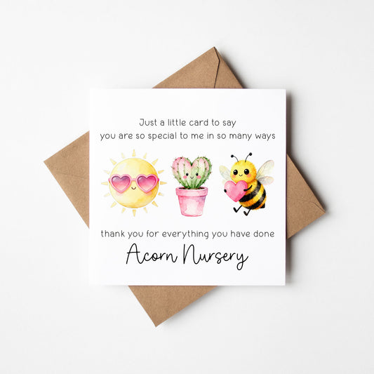 Personalised Thank You card Teacher Cactus Bee Sunshine Nursery Card