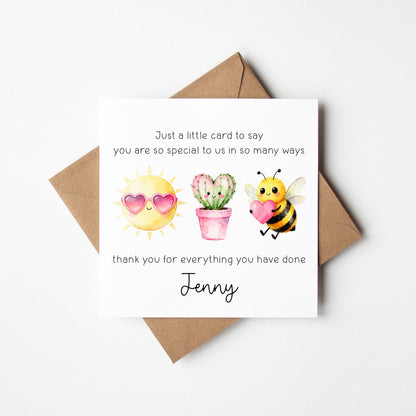 Personalised Thank You card Teacher Cactus Bee Sunshine Nursery Card