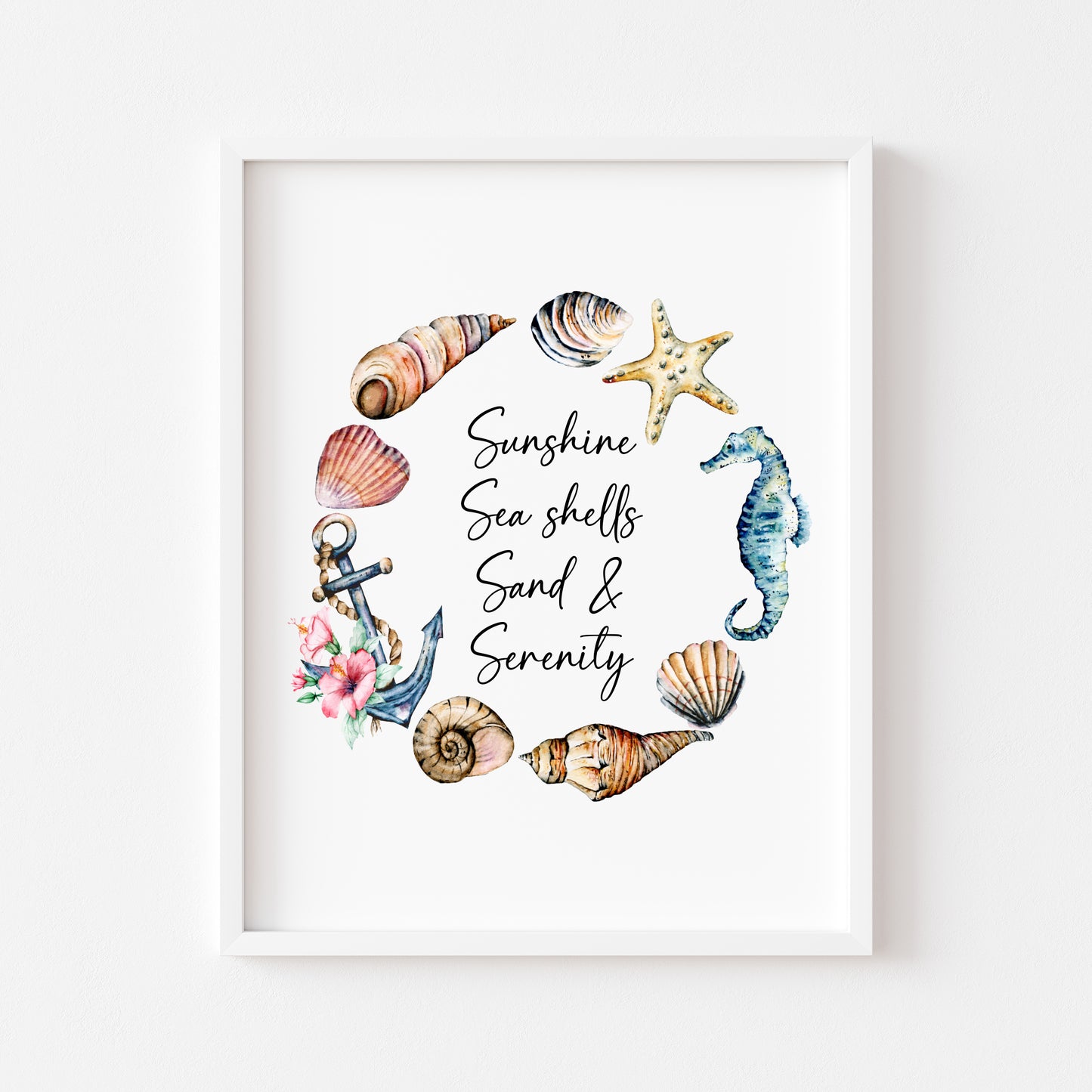 Seashells & Serenity Watercolour Coastal Summer print unframed wall art poster
