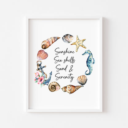 Seashells & Serenity Watercolour Coastal Summer print unframed wall art poster