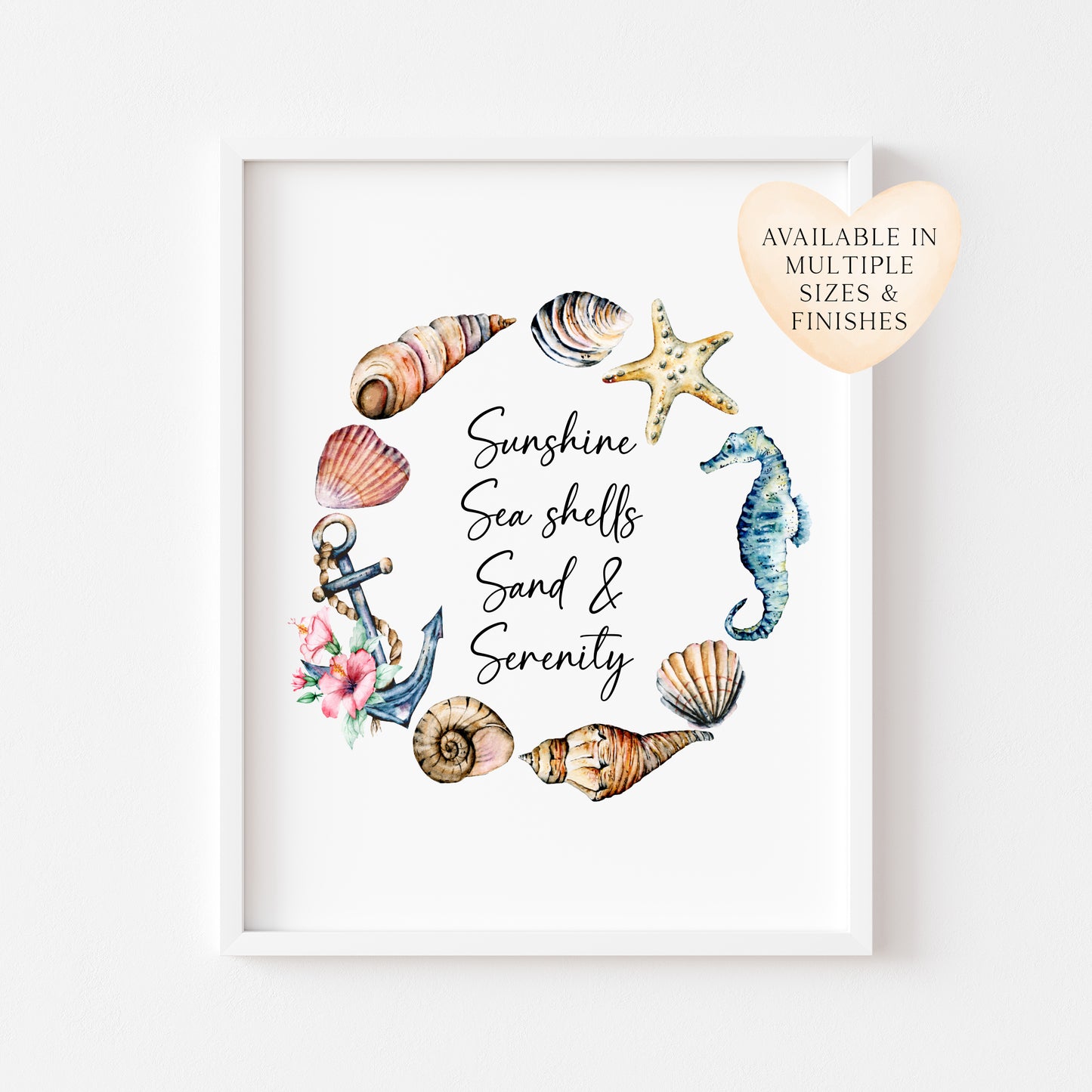 Seashells & Serenity Watercolour Coastal Summer print unframed wall art poster