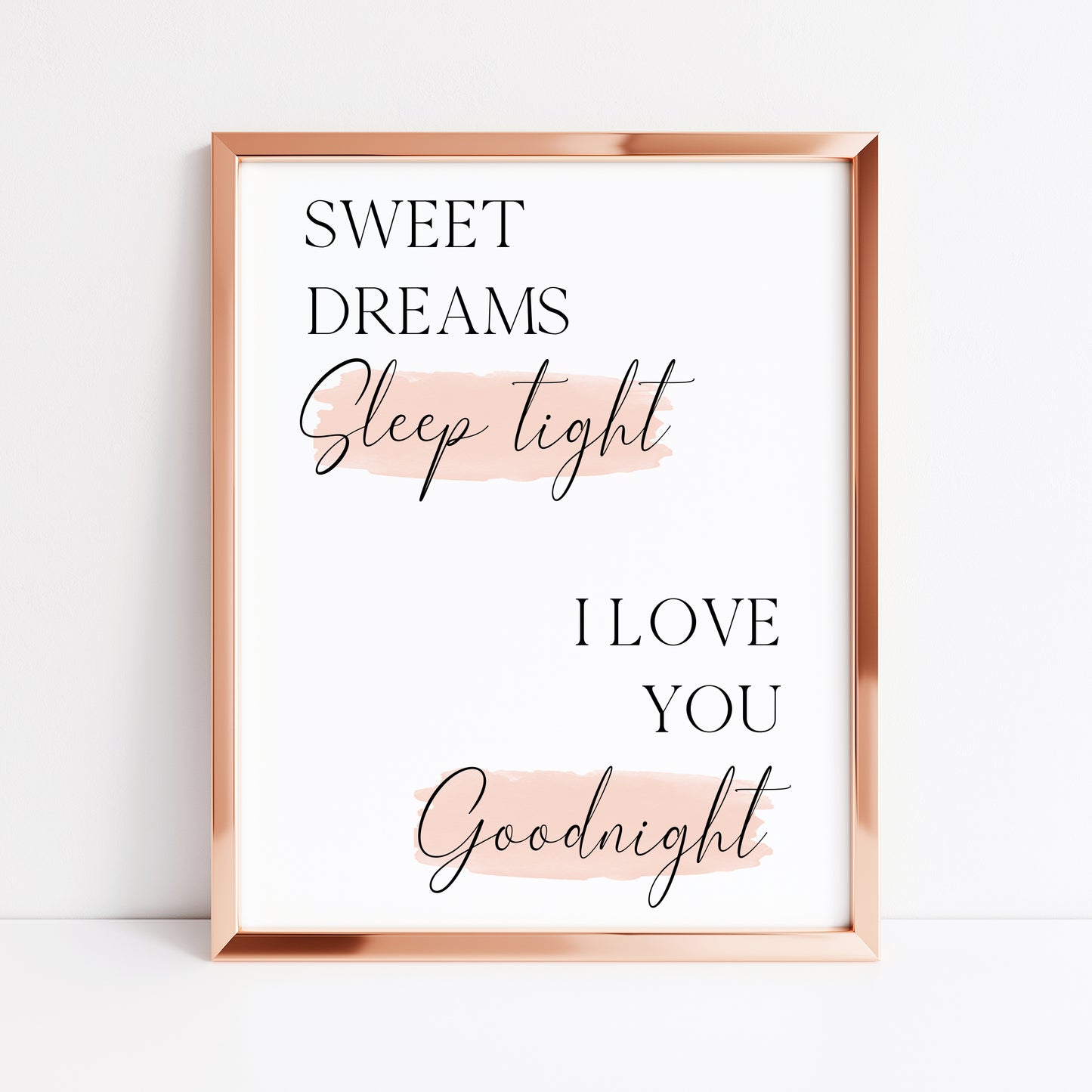 Sweet dreams sleep tight I love you goodnight pink watercolour bedroom home unframed wall art poster print