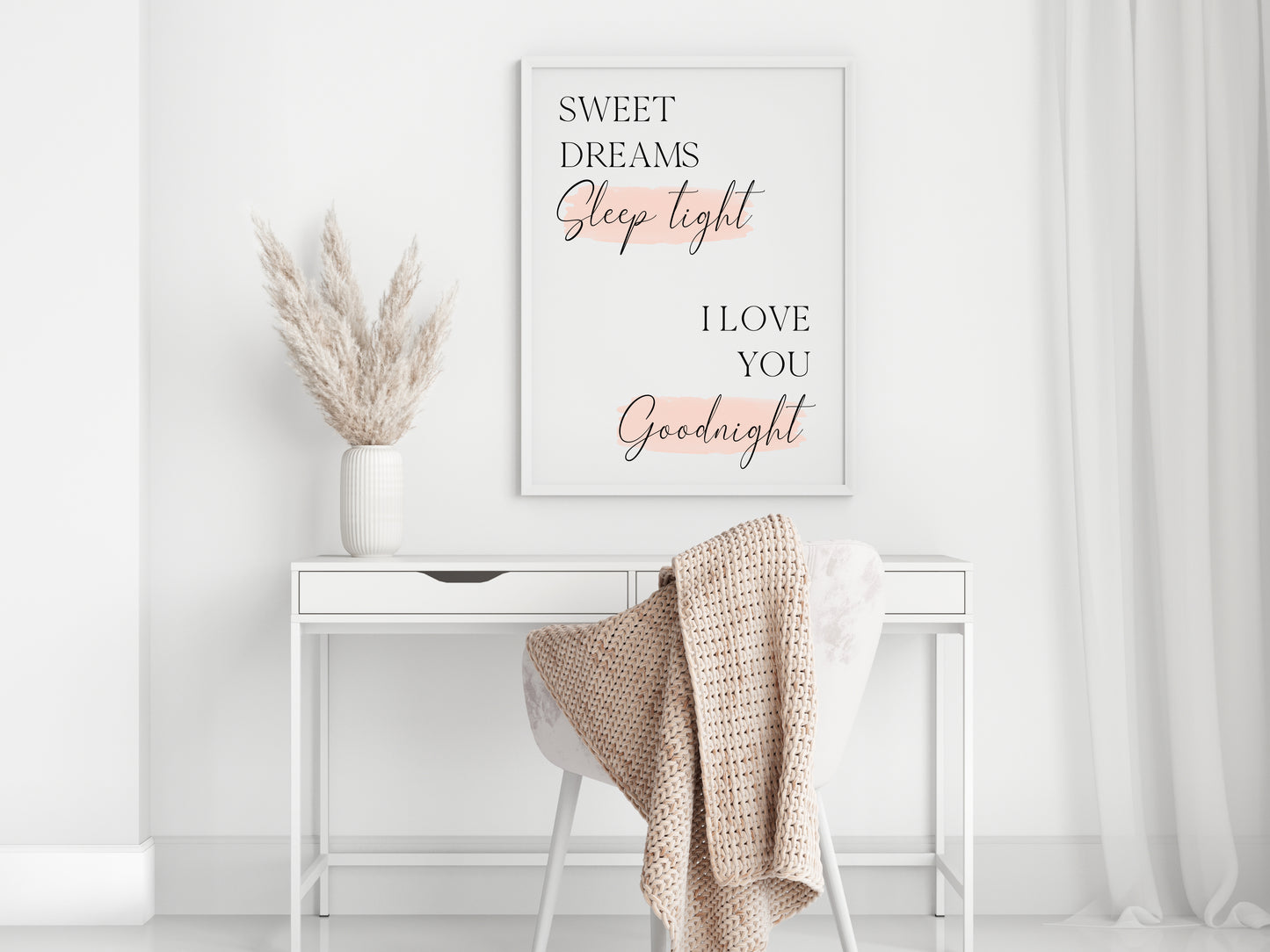 Sweet dreams sleep tight I love you goodnight pink watercolour bedroom home unframed wall art poster print