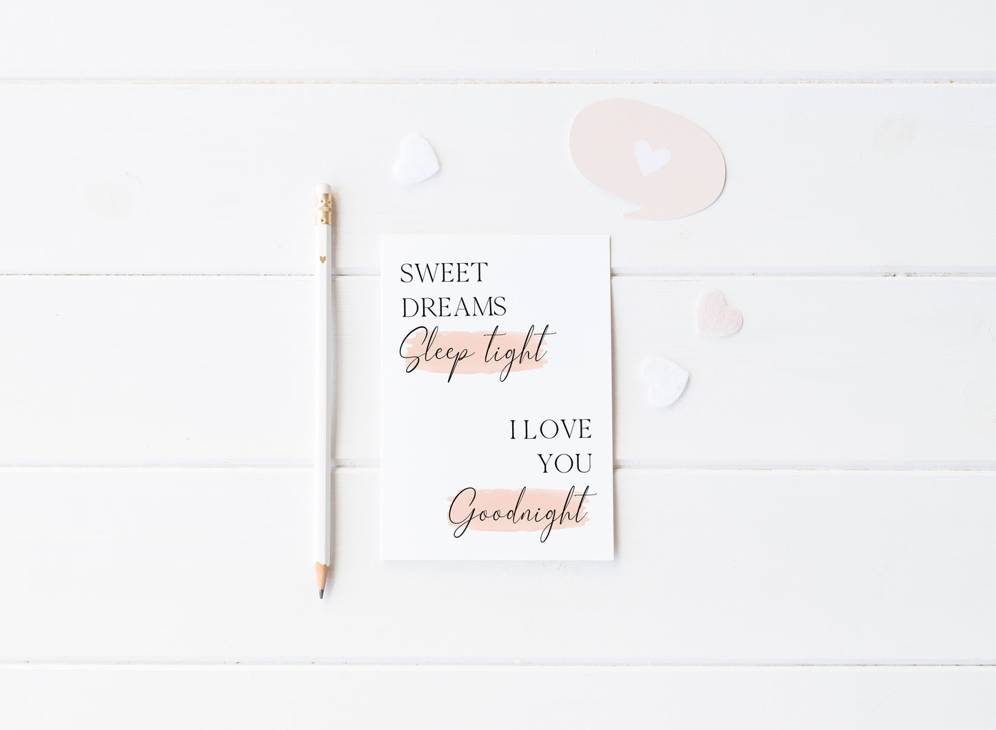 Sweet dreams sleep tight I love you goodnight pink watercolour bedroom home unframed wall art poster print