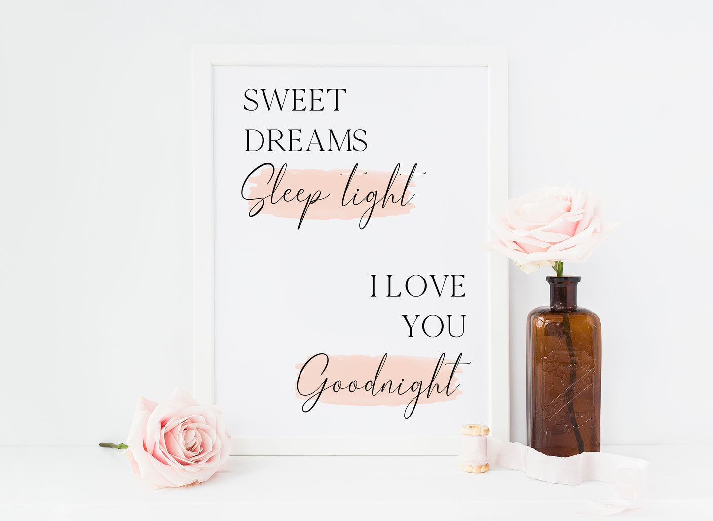 Sweet dreams sleep tight I love you goodnight pink watercolour bedroom home unframed wall art poster print