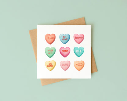 Valentines card, Swizzels heart candy sweets watercolour Valentines day with Envelope