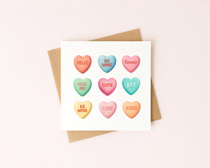 Valentines card, Swizzels heart candy sweets watercolour Valentines day with Envelope