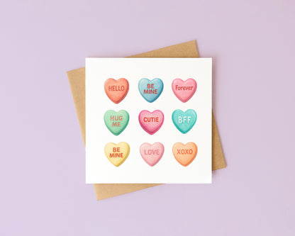 Valentines card, Swizzels heart candy sweets watercolour Valentines day with Envelope