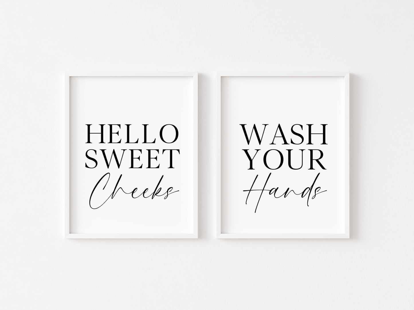 Set of 2 bathroom prints, Hello sweet cheeks, wash your hands set of bathroom unframed wall art poster prints, set of bathroom wall art
