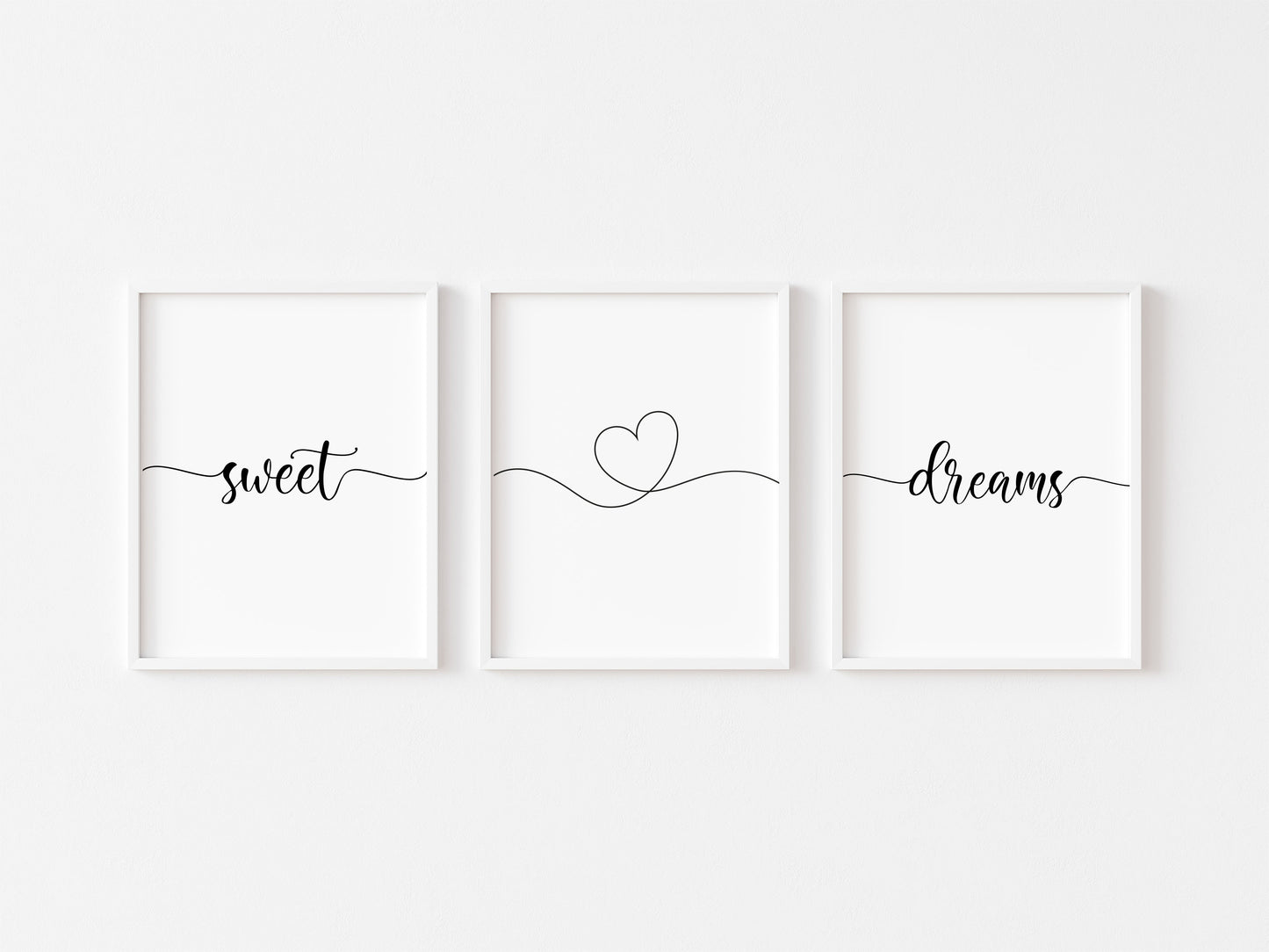 Bedroom prints, sweet dreams heart set of 3 home bedroom wall art (unframed)