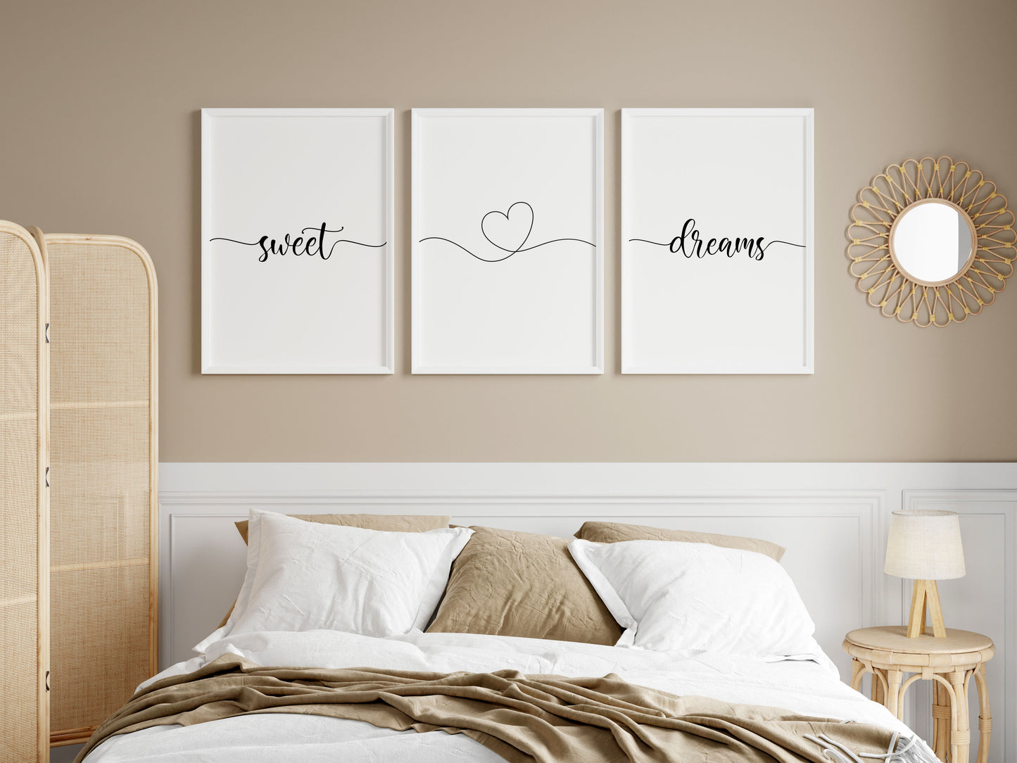 Bedroom prints, sweet dreams heart set of 3 home bedroom wall art (unframed)