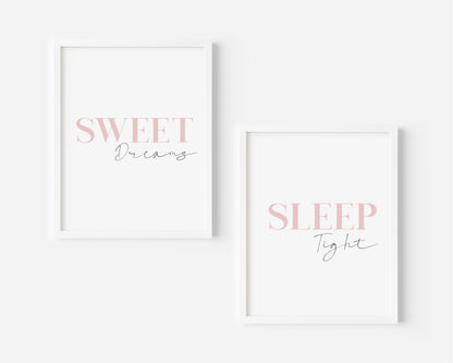 Sweet dreams sleep tight pink mauve set of 2 bedroom home unframed wall art poster prints