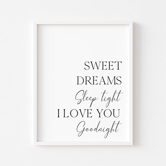 Sweet dreams sleep tight I love you goodnight bedroom home unframed wall art poster print