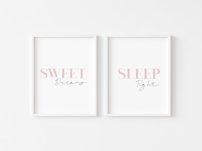 Sweet dreams sleep tight pink mauve set of 2 bedroom home unframed wall art poster prints