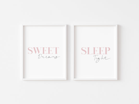 Sweet dreams sleep tight pink mauve set of 2 bedroom home unframed wall art poster prints