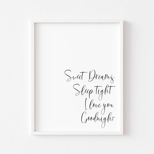 Sweet dreams, sleep tight I love you goodnight bedroom couples unframed wall art poster print