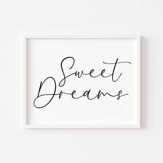 Bedroom print, Sweet dreams landscape bedroom simple typography unframed wall art poster print