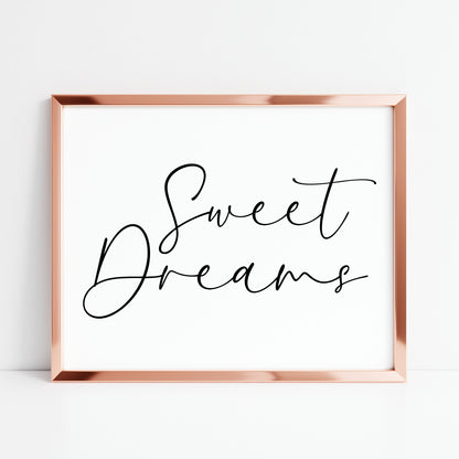 Bedroom print, Sweet dreams landscape bedroom simple typography unframed wall art poster print