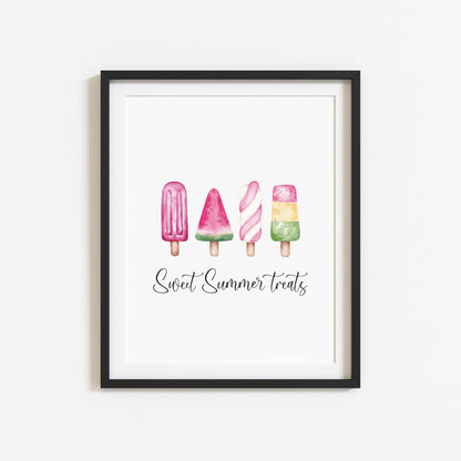 Ice lollies, sweet summer treats fun illustration unframed wall art poster print