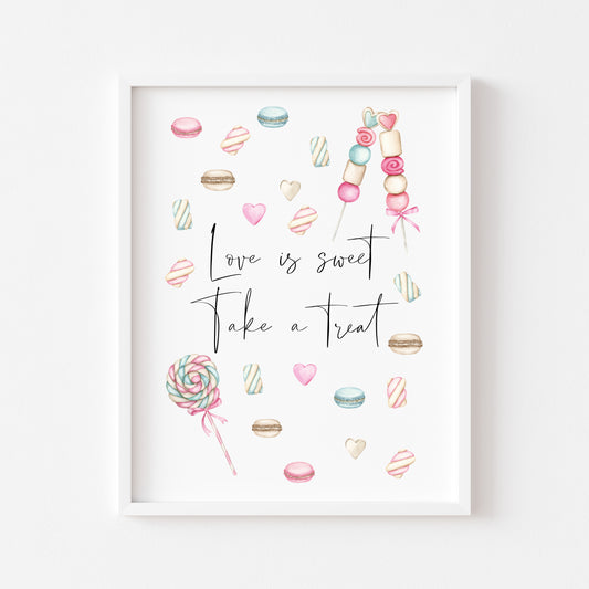 Wedding print Love is sweet take a treat watercolour pastel sweet treats wedding sign unframed wall art poster print