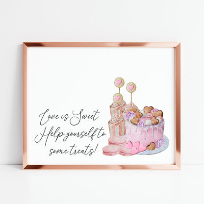 Wedding print, Love is sweet help yourself to something sweet pastel sweet treats wedding sign unframed wall art poster print