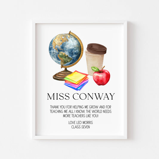 Personalised Thank you teacher unframed print personalised teacher gift end of term gift end of year gift school gift teacher gift ideas