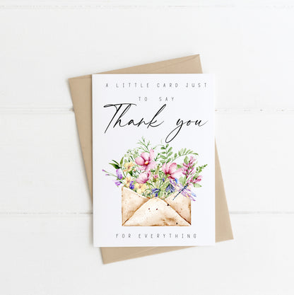 Pack of 4 Thank you cards, a little card to say thank you floral envelope daisy lavender feather watercolour pack of cards with kraft brown or white envelopes