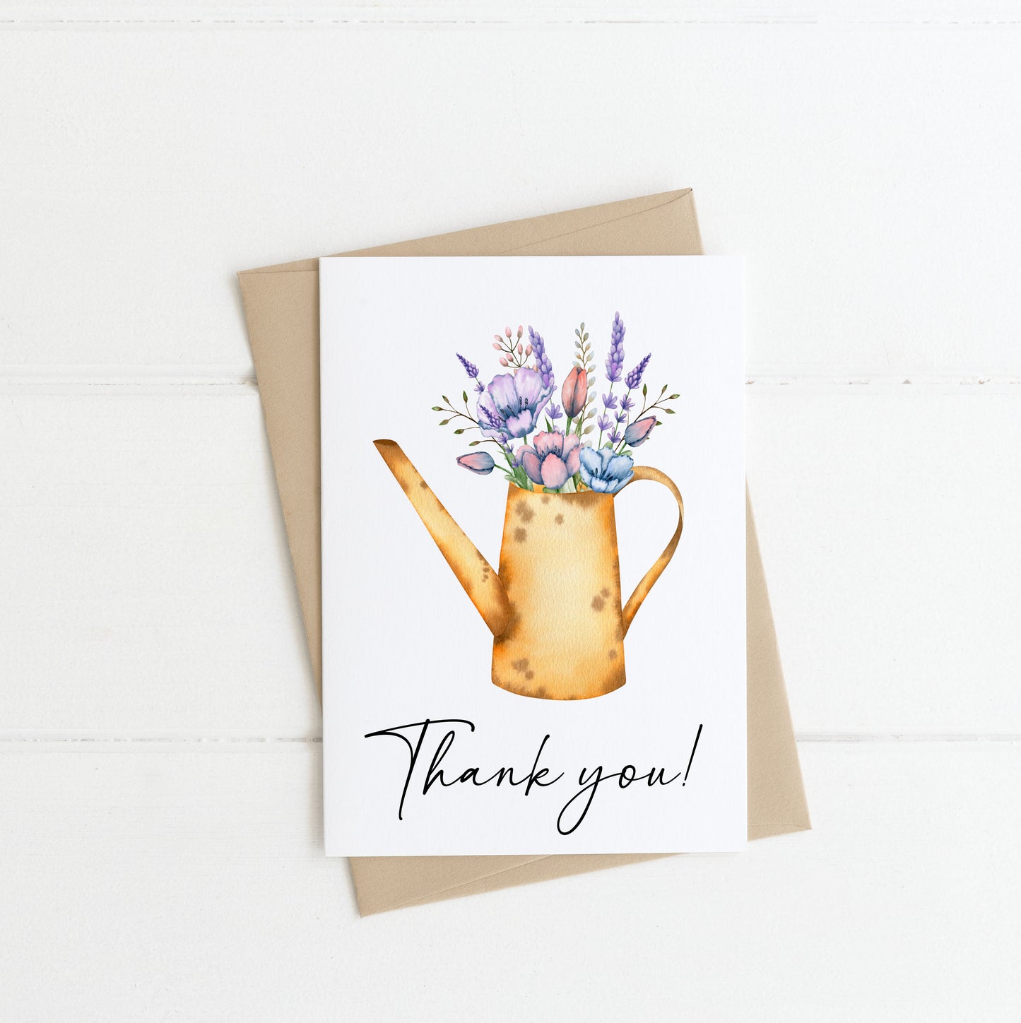 Pack of 4 Thank you cards to say thanks floral daisy lavender watercolour jug bouquet pack of cards with envelopes,kraft brown or white