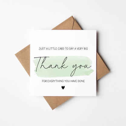 Thank you cards Pack of 4 A little card to say a big thank you individual styles, watercolour blue pink green colour cards with envelopes