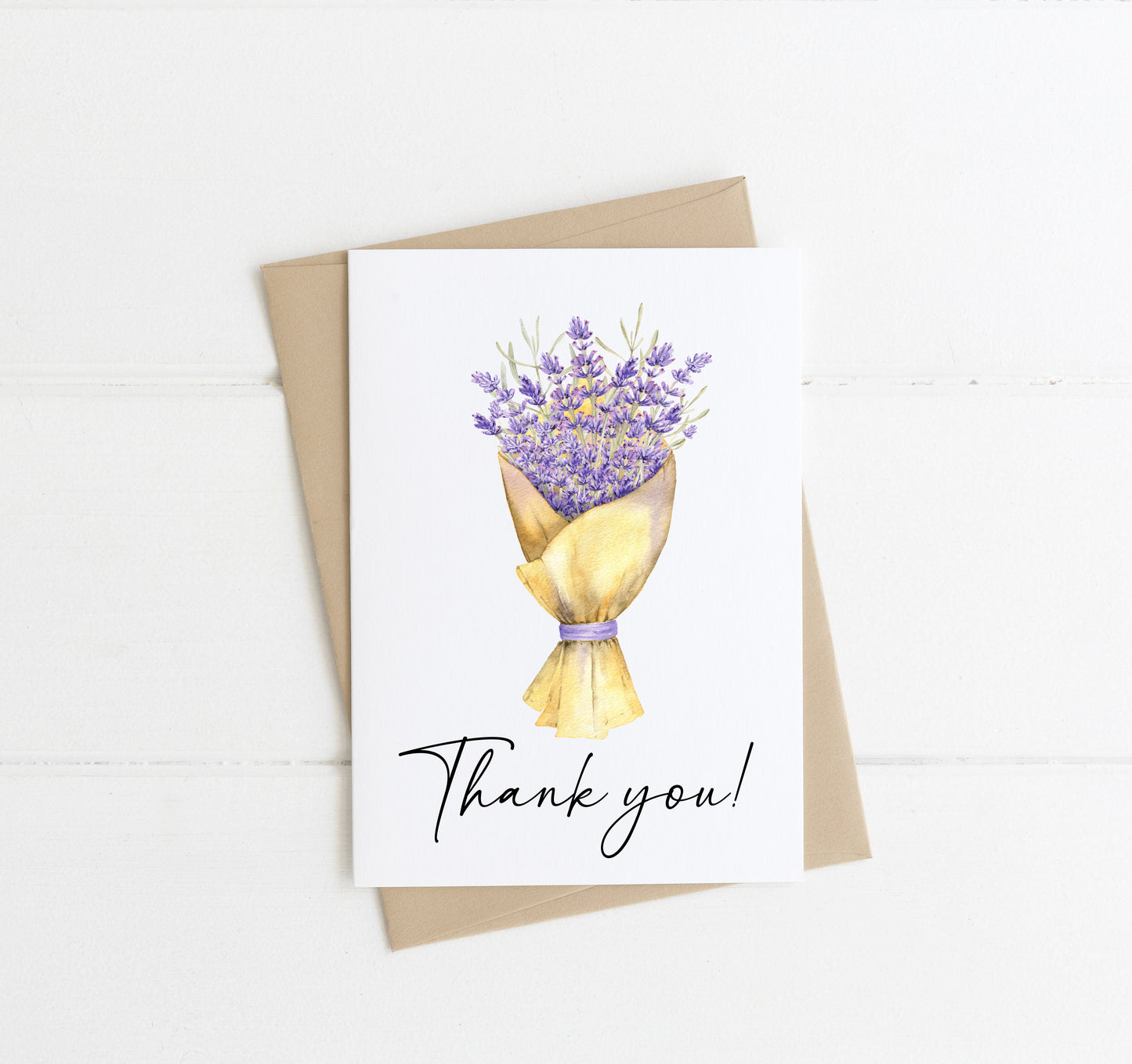 Thank you card, floral lavender bouquet watercolour style card, thank you cards, just to say thanks,with envelope,kraft brown or white