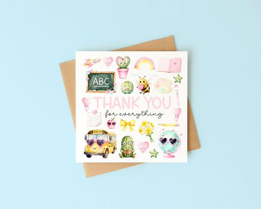 Kids pastel Thank You Card Teacher, Nursery, Mentor Appreciation with Brown Envelope