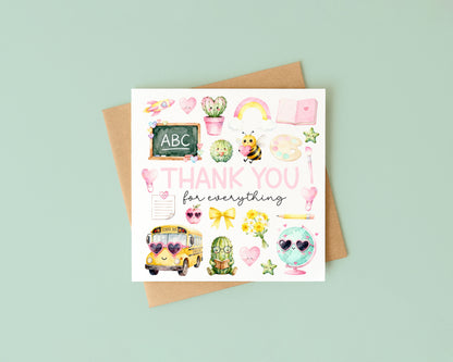 Kids pastel Thank You Card Teacher, Nursery, Mentor Appreciation with Brown Envelope