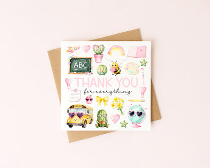 Kids pastel Thank You Card Teacher, Nursery, Mentor Appreciation with Brown Envelope