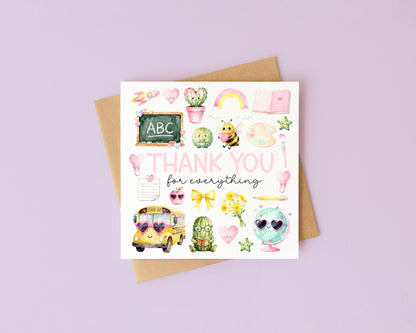 Kids pastel Thank You Card Teacher, Nursery, Mentor Appreciation with Brown Envelope