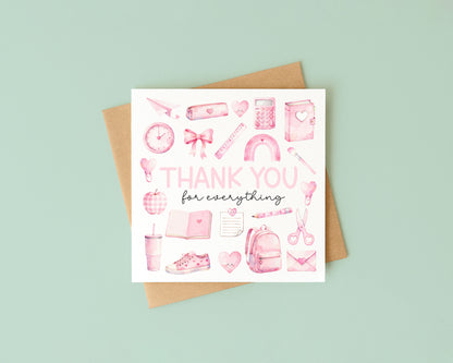 Pink Thank You Card Teacher, Nursery, Mentor Appreciation with Brown Envelope