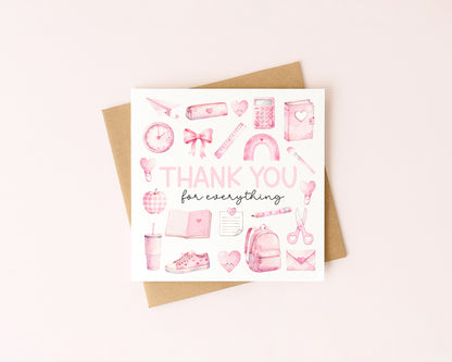 Pink Thank You Card Teacher, Nursery, Mentor Appreciation with Brown Envelope
